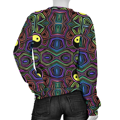 Yin Yang Neon Color Design Print Women Long Sleeve Sweatshirt