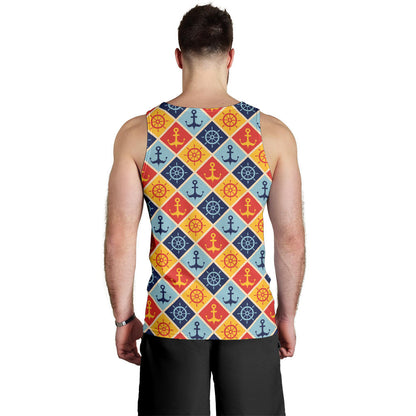 Nautical Pattern Design Themed Print Men Tank Top