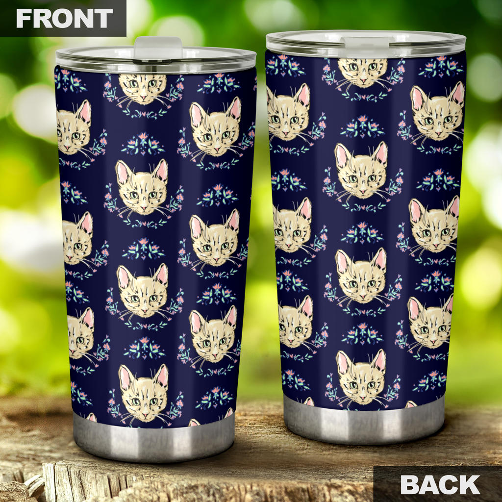 Cat Head with flower Print Pattern Tumbler
