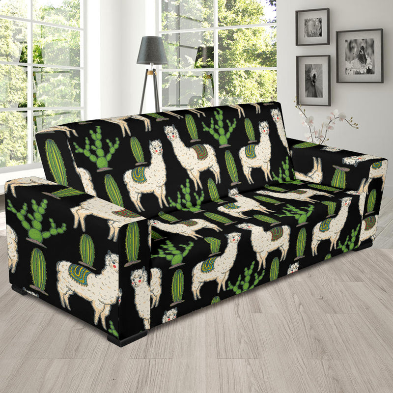 Llama Cactus Pattern Print Design 011 Sofa Slipcover