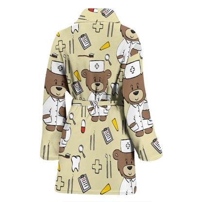 Nurse Bear Pattern Print Design A02 Women Bathrobe
