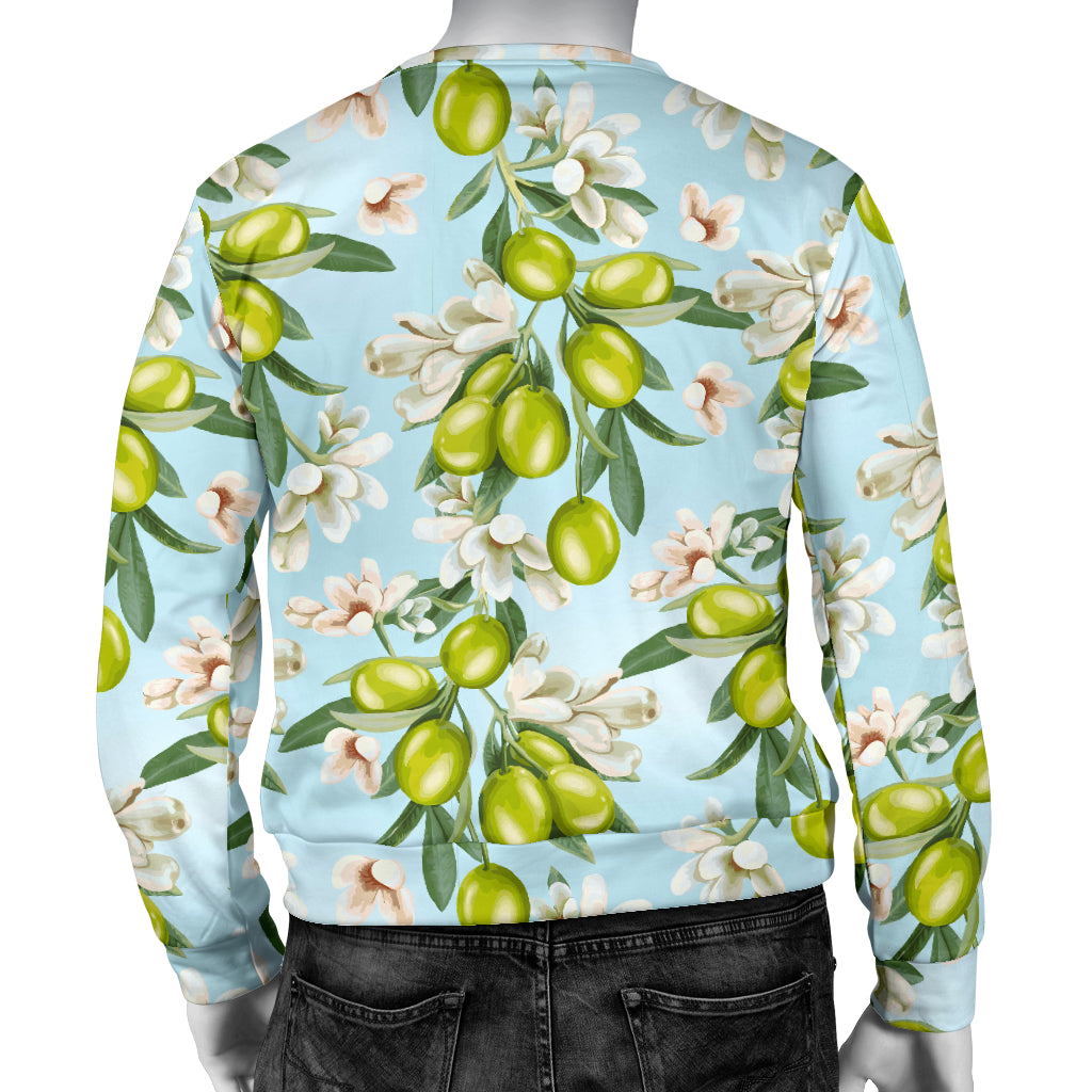 Elegant Olive Floral Print Men Long Sleeve Sweatshirt