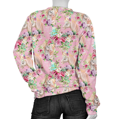 Unicorn Princess with Rose Women Long Sleeve Sweatshirt