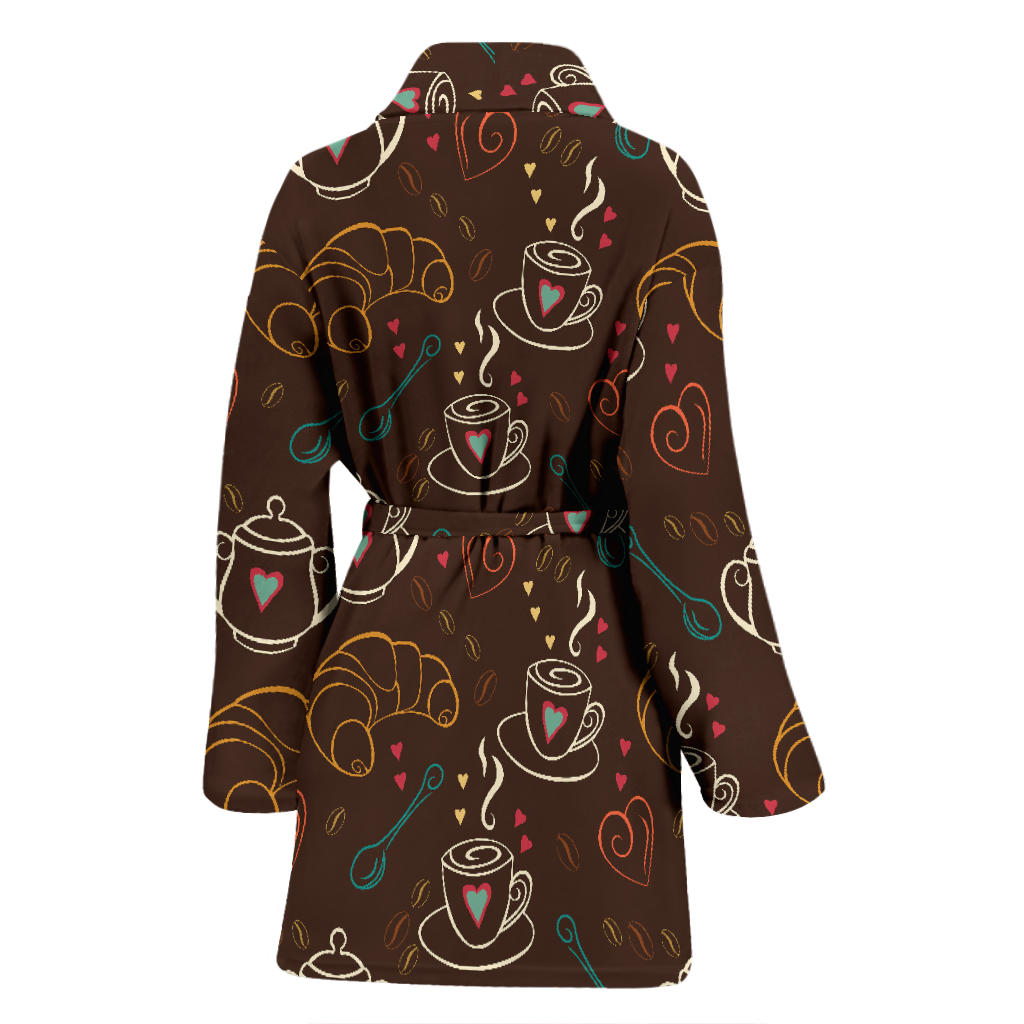 Coffee Pattern Print Design 06 Women Bathrobe