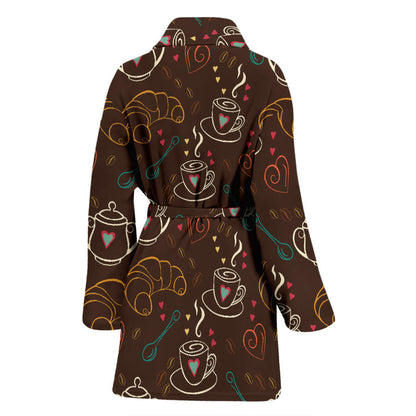 Coffee Pattern Print Design 06 Women Bathrobe