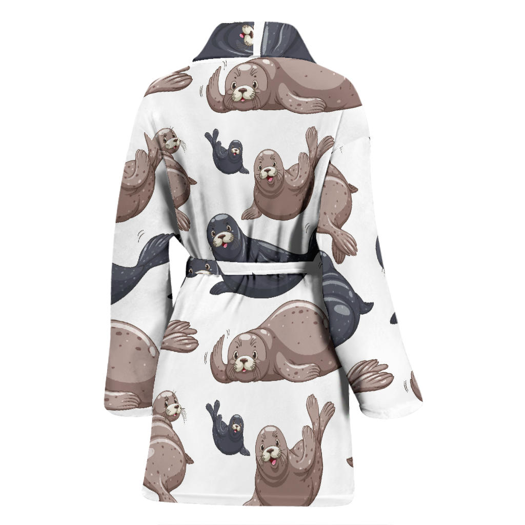 Sea Lion Pattern Print Design 02 Women Bathrobe