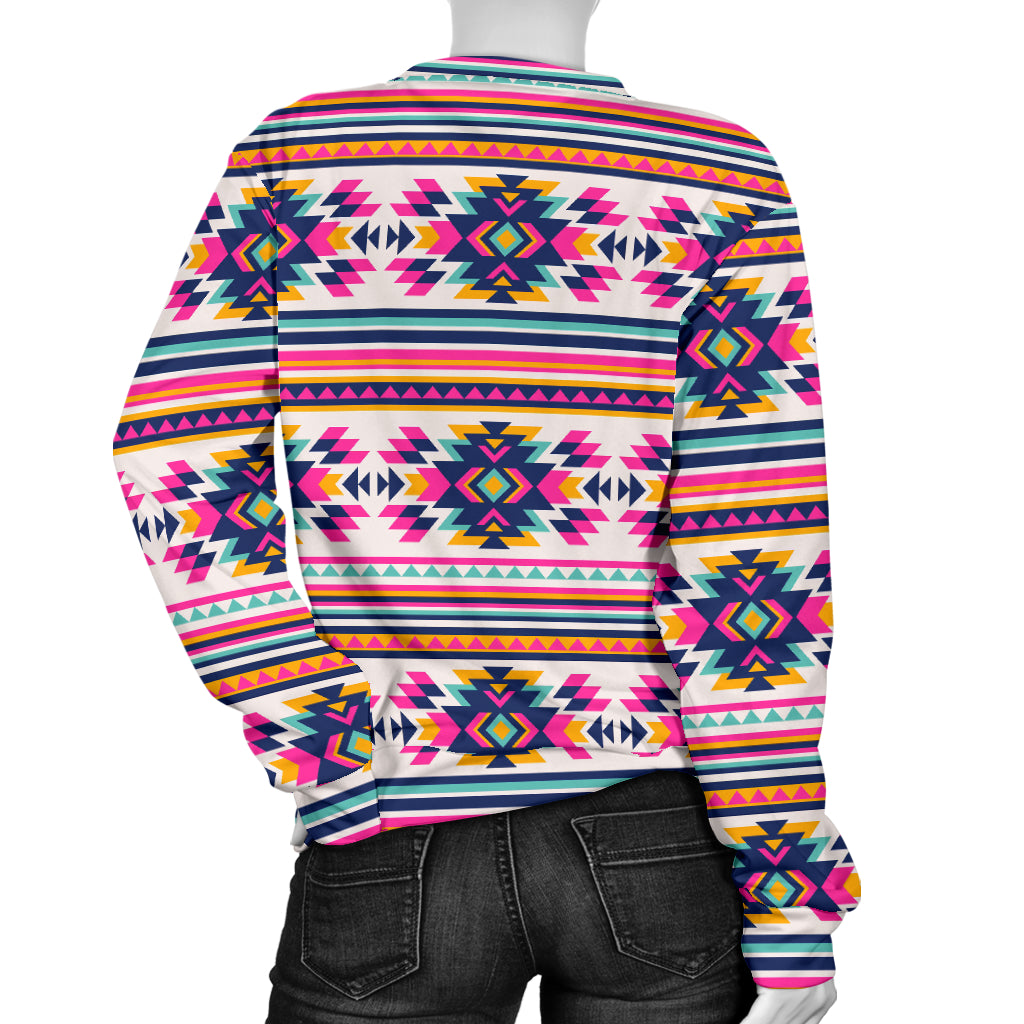Indian Navajo Neon Themed Design Print Women Long Sleeve Sweatshirt