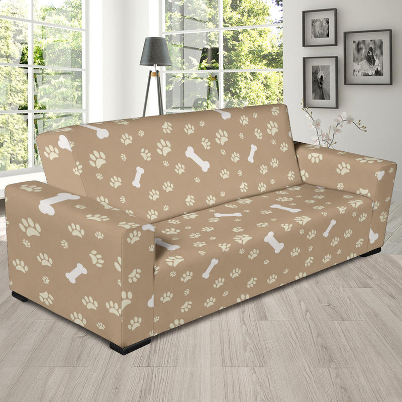 Dog Bone Paw Pattern Print Design 01 Sofa Slipcover