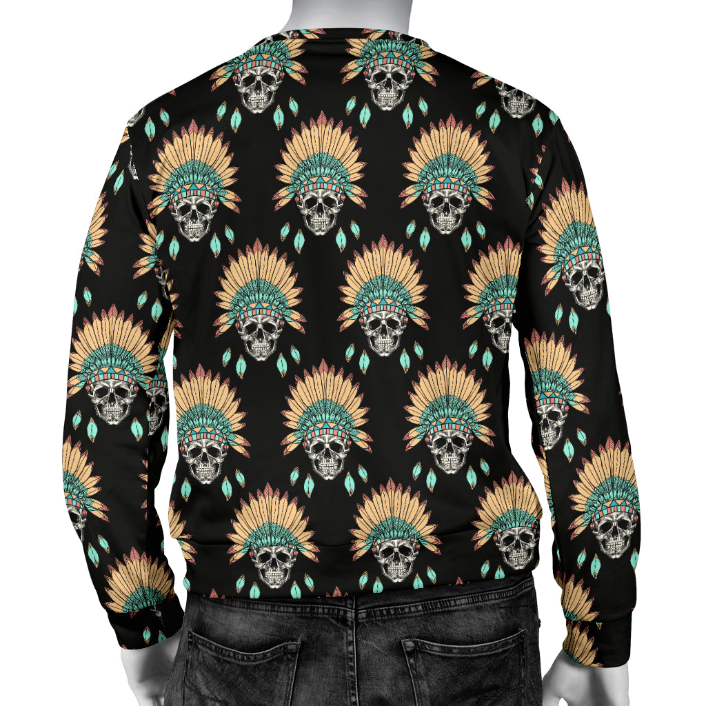 American indian Skull Pattern Men Long Sleeve Sweatshirt