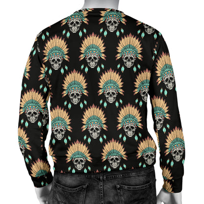 American indian Skull Pattern Men Long Sleeve Sweatshirt