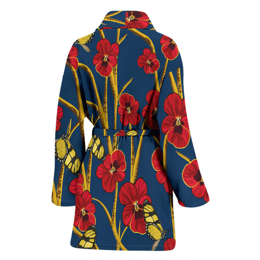 Pansy Pattern Print Design A01 Women Bathrobe