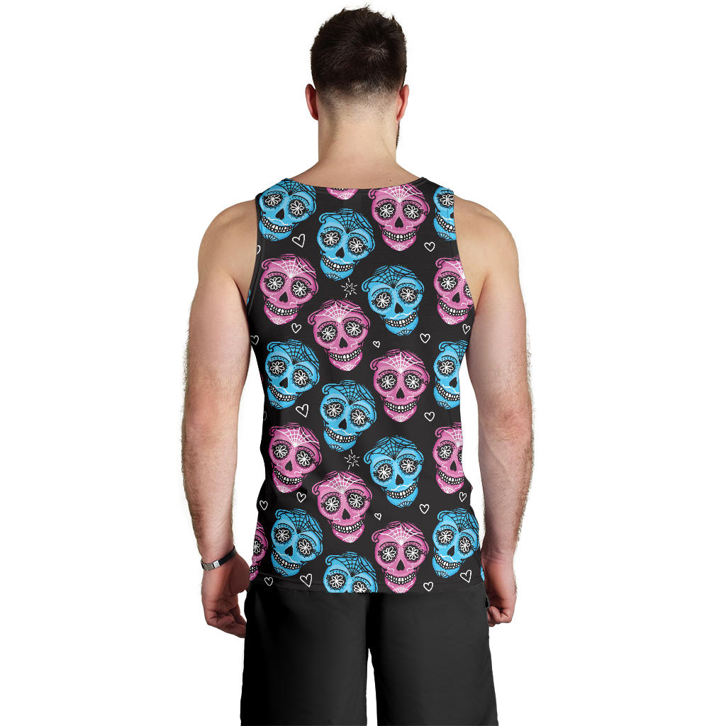 Day of the Dead Skull Print Pattern Men Tank Top