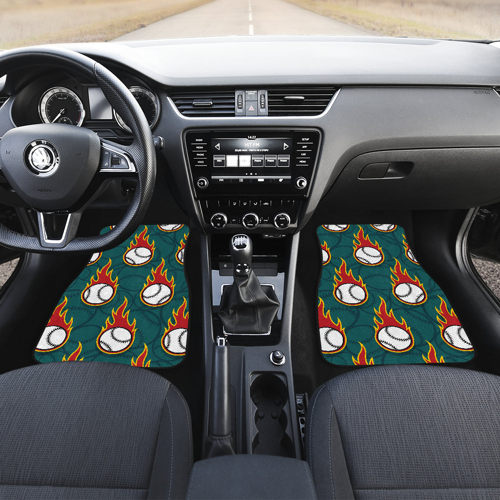 Baseball Fire Print Pattern Car Floor Mats Front Back