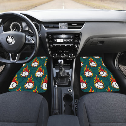 Baseball Fire Print Pattern Car Floor Mats Front Back
