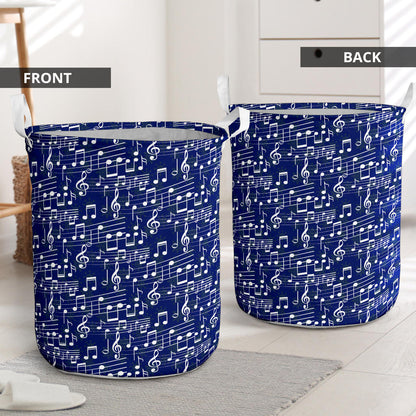 Music Note Blue Themed Print Laundry Basket