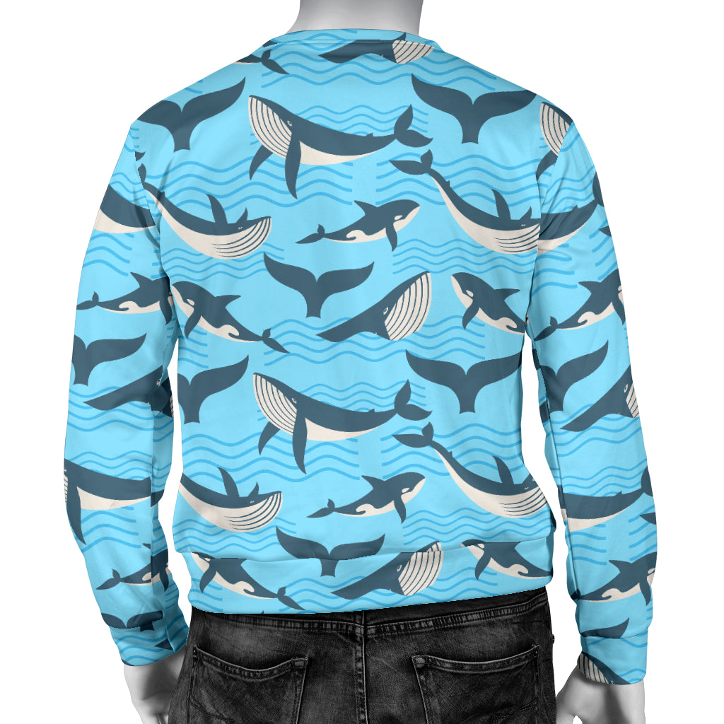 Whale Pattern Design Themed Print Men Long Sleeve Sweatshirt