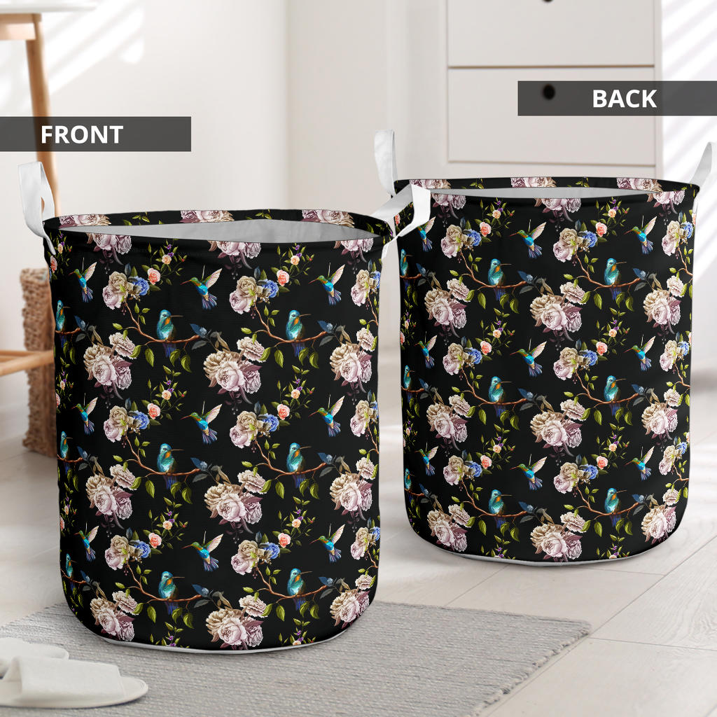 Hummingbird Flower Themed Print Laundry Basket