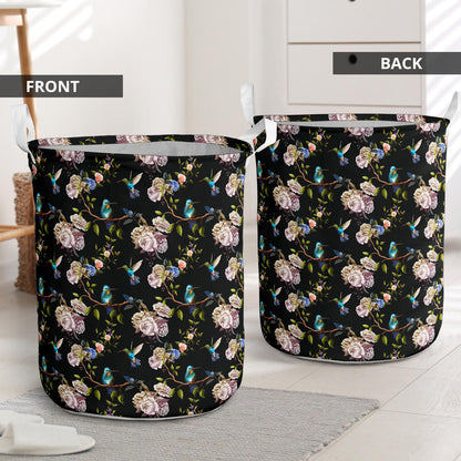 Hummingbird Flower Themed Print Laundry Basket