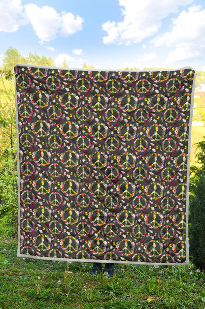 Peace Sign flowers Design Print Quilt Bedspread
