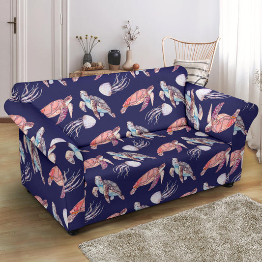 Sea Turtle With Jelly Fish Print Design LKS301 Loveseat Couch Slipcover