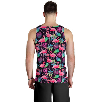 Flamingo Tropical leaves Neon Print Men Tank Top