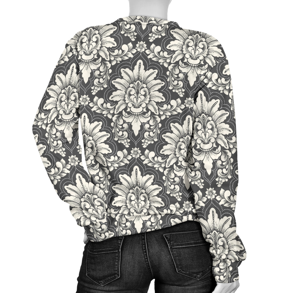 Damask Elegant Print Pattern Women Long Sleeve Sweatshirt