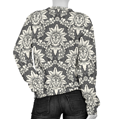 Damask Elegant Print Pattern Women Long Sleeve Sweatshirt