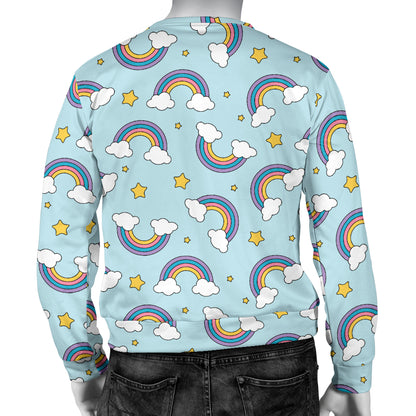 Rainbow Cloud Print Pattern Men Long Sleeve Sweatshirt