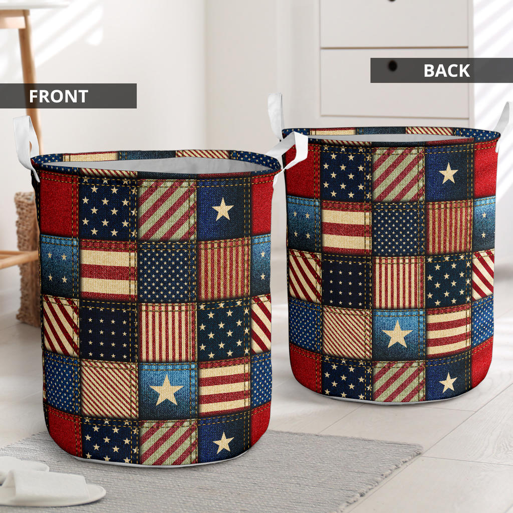 American flag Patchwork Design Laundry Basket