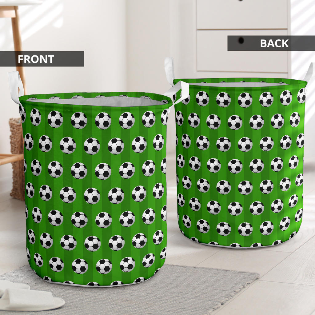 Soccer Ball Green Backgrpund Print Laundry Basket