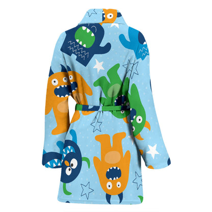 Monster Cartoon Pattern Print Design 04 Women Bathrobe