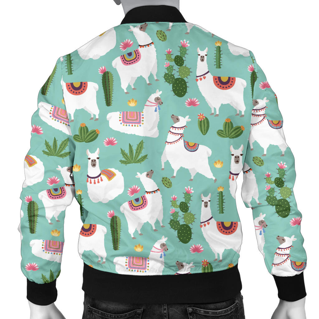 Llama with Cactus Themed Print Men Bomber Jacket