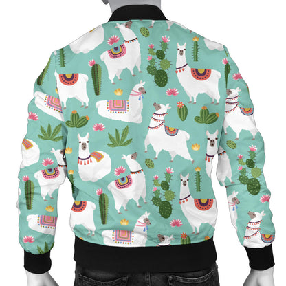 Llama with Cactus Themed Print Men Bomber Jacket