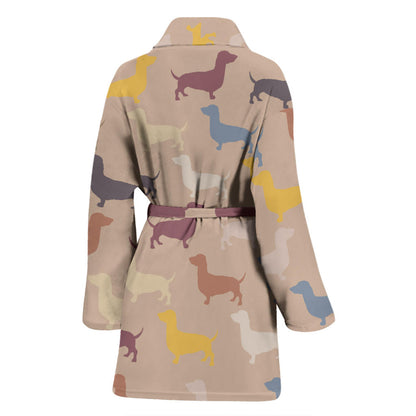 Dachshund Pattern Print Design 03 Women Bathrobe