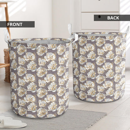 Elegant Grey Flower Print Laundry Basket