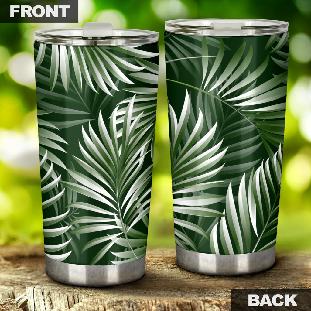 White Green Tropical Palm Leaves Tumbler