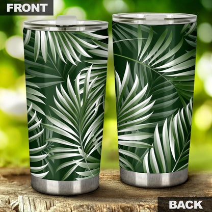 White Green Tropical Palm Leaves Tumbler