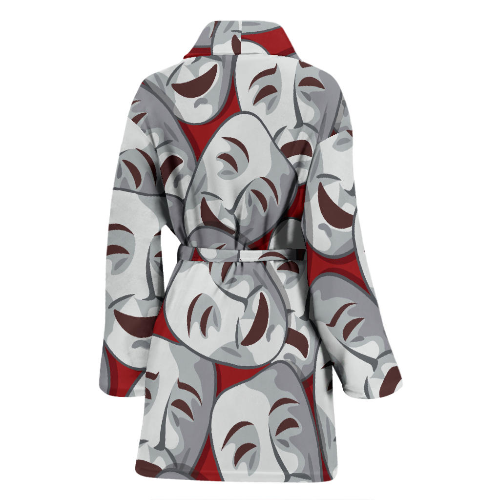 Acting Mask Pattern Print Design 01 Women Bathrobe