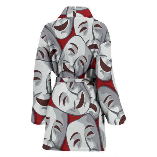 Acting Mask Pattern Print Design 01 Women Bathrobe