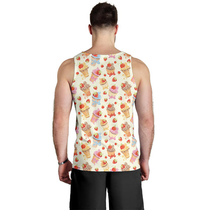 Cupcakes Strawberry Cherry Print Men Tank Top