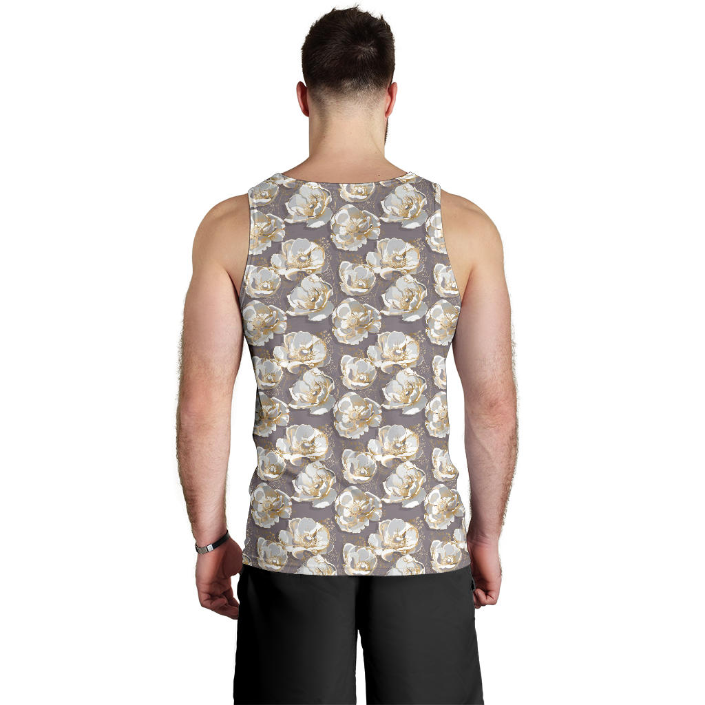 Elegant Grey Flower Print Men Tank Top