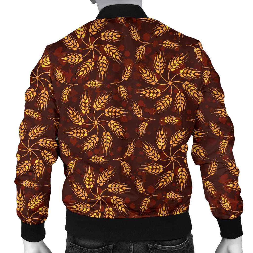 Agricultural Brown Wheat Print Pattern Men Bomber Jacket