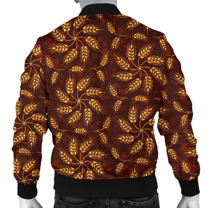 Agricultural Brown Wheat Print Pattern Men Bomber Jacket