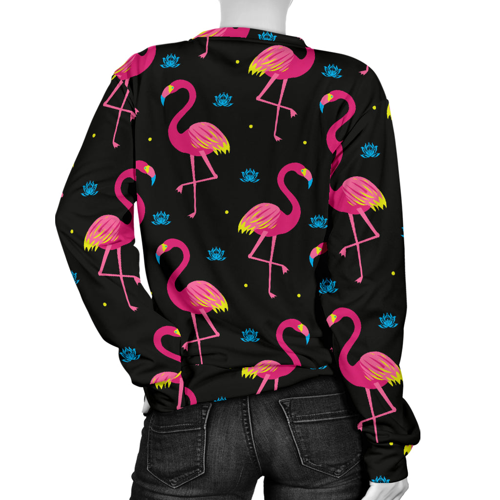 Flamingo Pink Neon Print Pattern Women Long Sleeve Sweatshirt