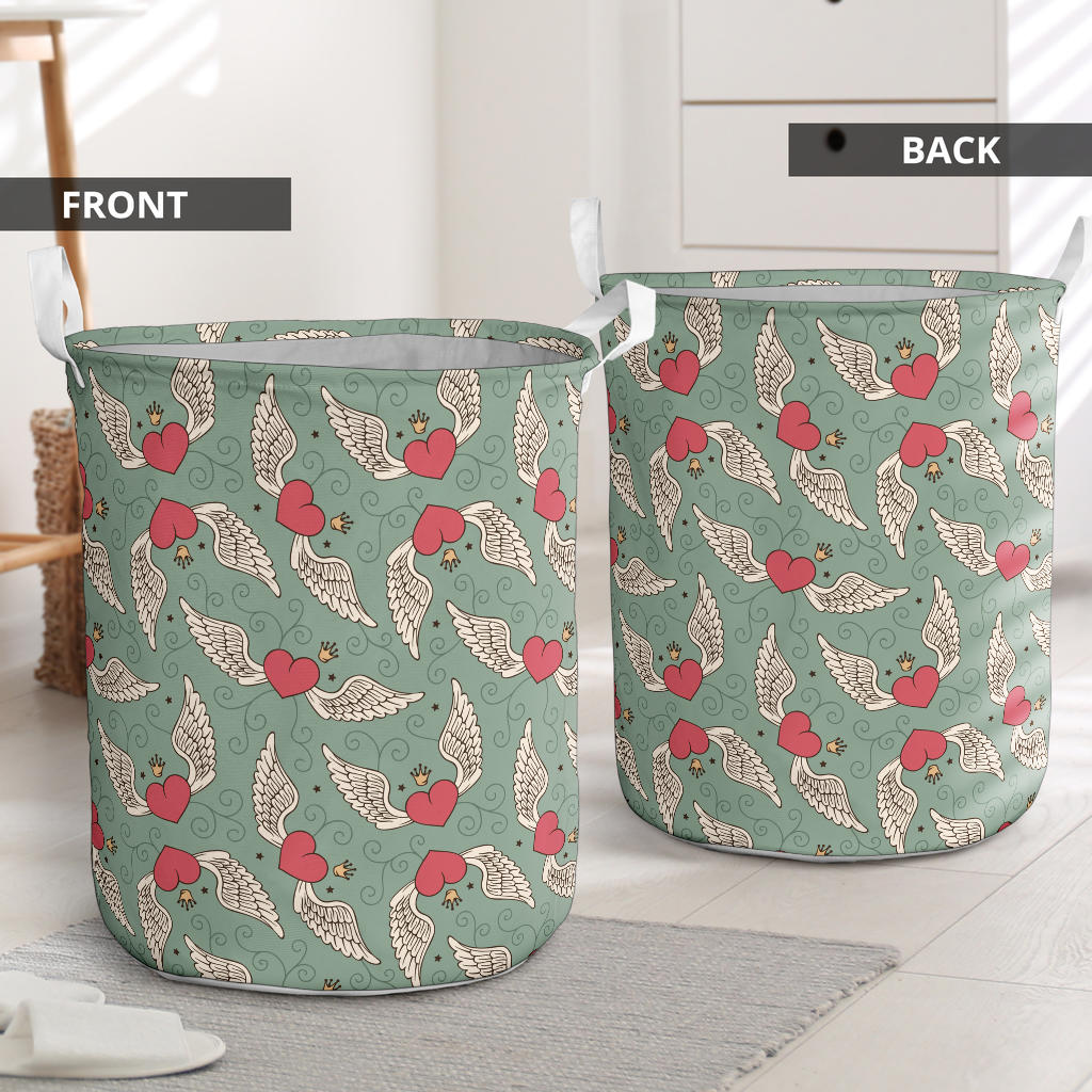 Angel Wings Heart Design Themed Print Laundry Basket