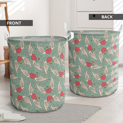 Angel Wings Heart Design Themed Print Laundry Basket