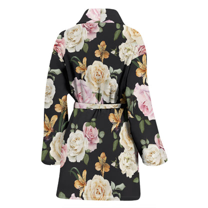 Rose Pattern Print Design A01 Women Bathrobe