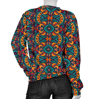Ethnic Style Print Pattern Women Long Sleeve Sweatshirt