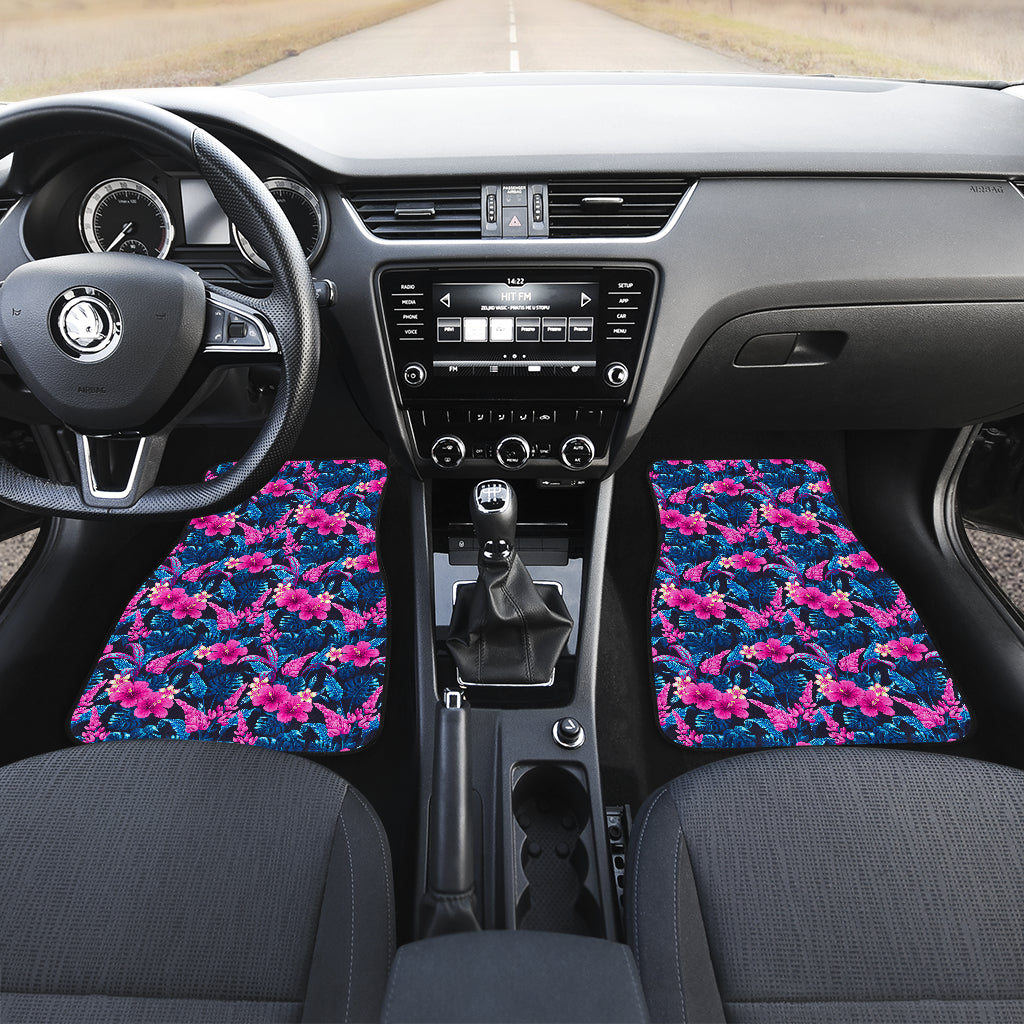Tropical Folower Pink Themed Print Car Floor Mats Front Back