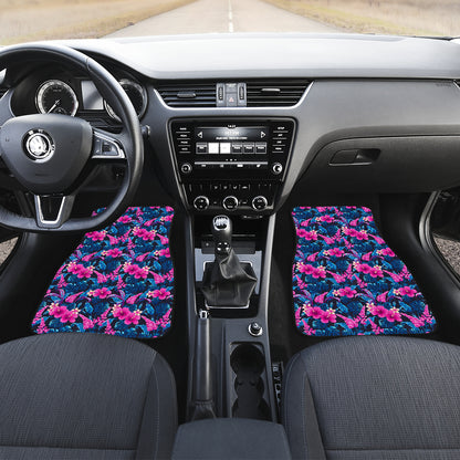 Tropical Folower Pink Themed Print Car Floor Mats Front Back